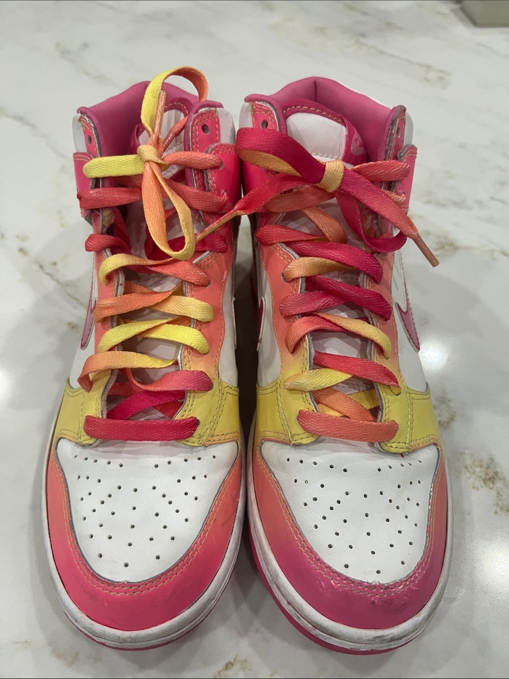 Nike Dunk High colorblock Pink Yellow White size 6Y